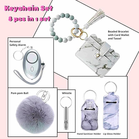 8 in 1 Keychain Wallet Set Safety Accessories for Woman and Girls, Gifts for Mom, Women & Girls