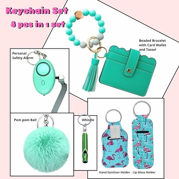 8 in 1 Keychain Wallet Set Safety Accessories for Woman and Girls, Gifts for Mom, Women & Girls