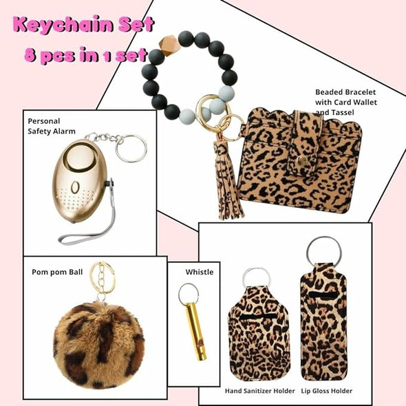 8 in 1 Keychain Wallet Set Safety Accessories for Woman and Girls, Gifts for Mom, Women & Girls