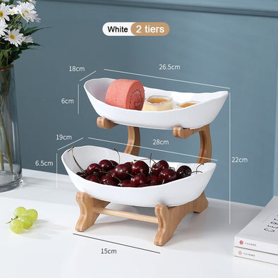 Wood Holder Fruit Server  White Fruit Candy Dish  us labor day sale  Party Table Centerpiece  Party Food Server  Multi-tiered Serving Stand  Fruit Plate Stand  Elegant Serving Tray  Display Stand with Oval Serving Bowls  Display Stand Food holder  Candy Bowl Set  2 Tiers Fruit Display