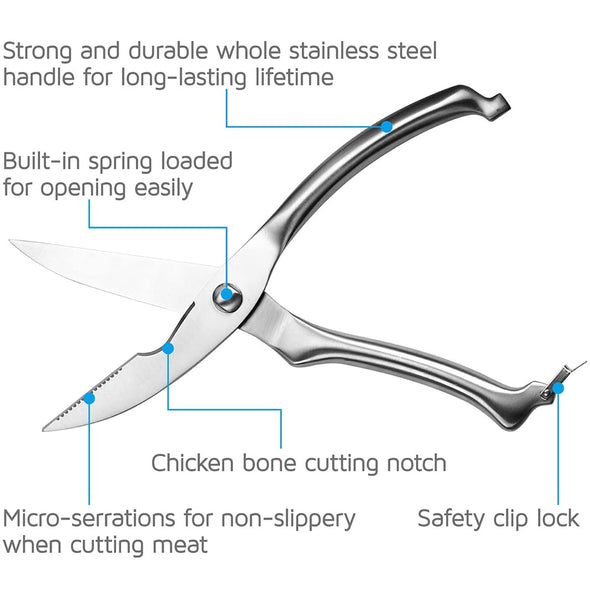 Stainless Steel Kitchen Shears - Mecco Shop Versatile Kitchen Tool Stainless Steel Scissors Precise Cutting Powerful Cutting Poultry Shears Multi-Purpose Scissors Kitchen Shears Food Preparation Tool Fish Scissors Ergonomic Design Durable and Sturdy Duck Shears Cooking Essential Chicken Bone Scissors Chef's Tool
