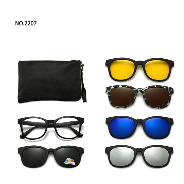 6 In 1 Spectacle Frame Men Women With 5 PCS Clip On Polarized Magnetic  Sunglasses with Pouch - Mecco Shop