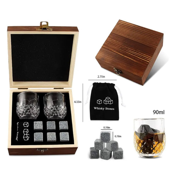 Wooden Box  Whiskey Rocks  Whiskey Lover's Gift  Whiskey Glassware  Whiskey Glass with Chilling Rocks  Whiskey Glass Set  Whiskey Glass Gift Set  Whiskey Glass and Stones Set  Whiskey Glass and Stones in Wooden Box  Whiskey Glass and Stone Kit  Whiskey Glass and Chiller Set  Whiskey Bourbon Chilling Stones  Whiskey Accessories  Unique Whiskey Gift  Premium Whiskey Glasses  Father's Day Gift  Christmas Present  Bourbon Gift Set  Anniversary Present