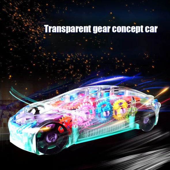 Unisex plaything  Transparent light effects  Racing car playset  Musical racing vehicle  Mechanical gear action  Luminous model car  LED light-up car toy  Kids' entertainment  Hand-eye coordination  Electric racing car toy  Educational toy  Colorful flashing lights  Children's gift  Child-friendly warning  Battery-operated car  ABS plastic construction