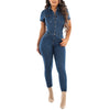 Women's jumpsuit  Trendy jeans  Skinny trouser  Single-breasted closure  Notched short sleeves  Fashion jumpsuit  Denim romper  Denim jumpsuit  Bodysuit overalls