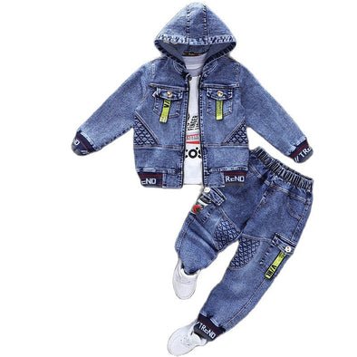 Youthful Elegance  Urban Cowboy Vibes  Two-Piece Set  Trendy Kids Clothes  Teenagers' Wardrobe  Teen Fashion  Spring & Autumn Attire  Modern Denim Duo  Denim Cowboy Coat  Denim Coat  Cowboy Child Sets  Casual Jacket Ensemble  Casual Jacket  Casual Cool coat  Boys' Clothing  BOYS  Fall collection