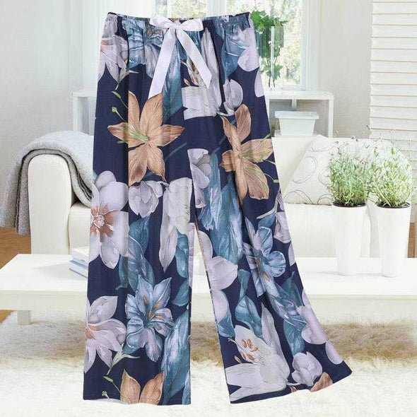 Women's pants/shorts  Wide leg style  Trouser suits  Summer shorts  Sleepwear  Sleep bottoms  Lounge wear  Large size  Home clothes  Flower print design