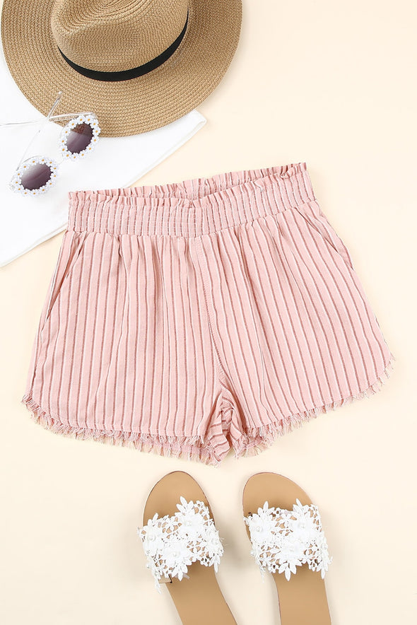 Versatile Bottoms  Trendy Style  Summer Fashion  Summer  Striped Shorts  Ship From Oversea  Paperbag Waist  Frayed Hem  Effortless Style  comfortable fit shirt  Casual Chic  Beach Vibes