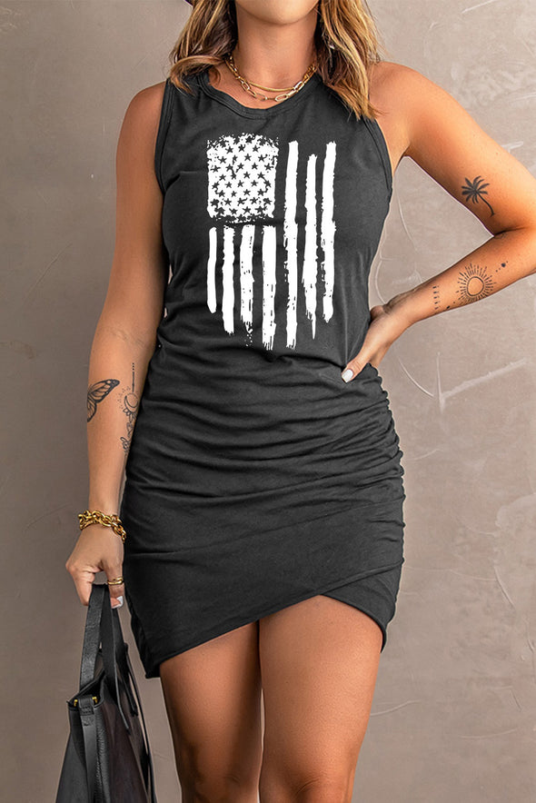 july 4th sale  clothing for July 4th  Versatile and Eye-Catching Dress  Stars and Stripes Design  Standout Ruched Sleeveless Dress  Sleeveless Tulip Hem Dress  Ship From Overseas  Perfect for Patriotic Occasions  Patriotic Graphic Dress  Flattering Tulip Hem Silhouette  Express Your Patriotism with Style  Celebrate America in Fashion  American Flag Inspired Fashion