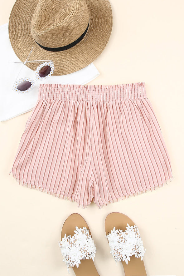 Versatile Bottoms  Trendy Style  Summer Fashion  Summer  Striped Shorts  Ship From Oversea  Paperbag Waist  Frayed Hem  Effortless Style  comfortable fit shirt  Casual Chic  Beach Vibes
